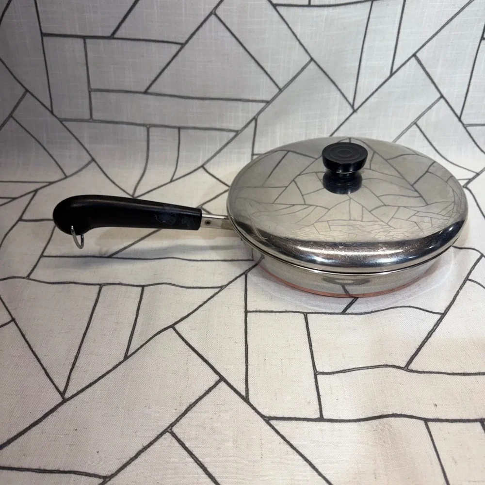 Revere Ware Skillet 9 in Silver Copper Clad Bottom Vintage Frying Pan with Lid